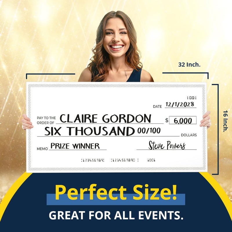 Pixelverse Design Giant Dry Erase Check - 16" x 32", Reusable Big Oversized Blank Check for Presentation - Great Photo-Op for Fundraisers, Charity & Donation Events - Image 5